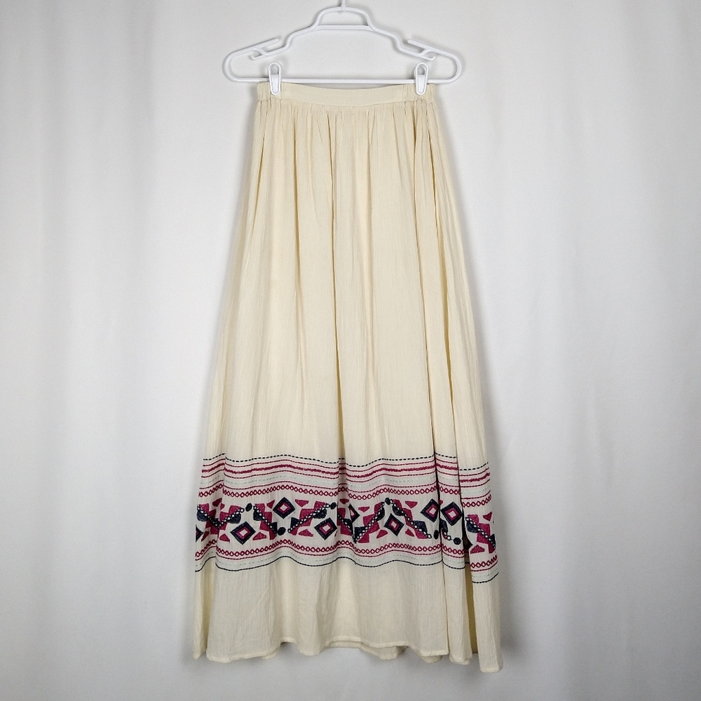 Under Skies Boho Embroidered Maxi Skirt Small
